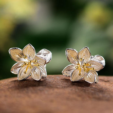 Whisper Floral Stud Earrings in Sterling Silver Plated 18K Gold-Your Soul Place